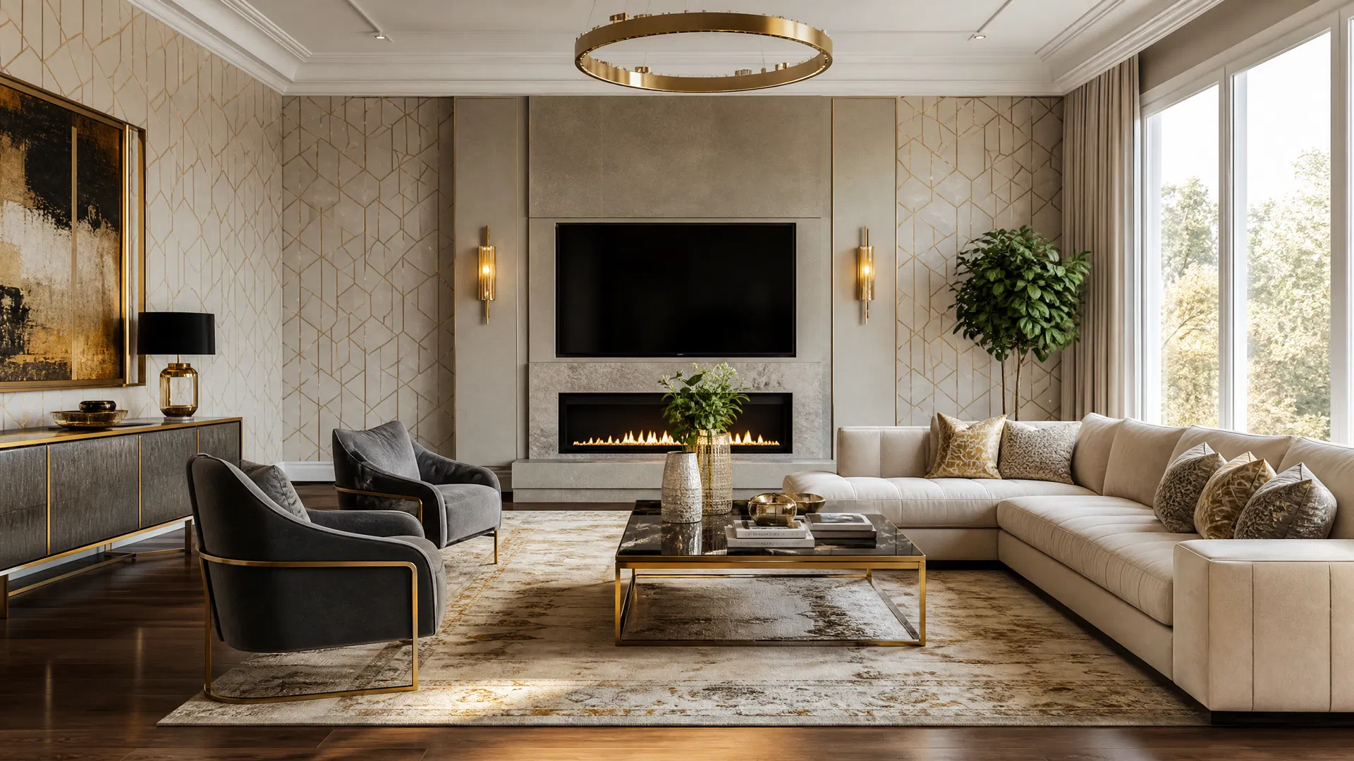 Luxury interior with premium wallpaper installation
